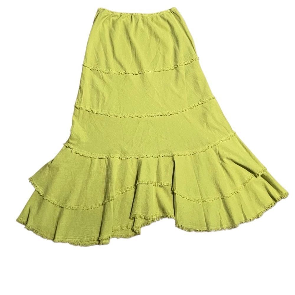 Vintage C.M.C. Color Me Cotton 100% Cotton Lime Green Layered Maxi Skirt S USA